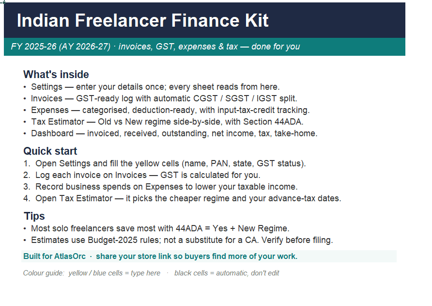 Indian Freelancer Finance Kit — Invoices, GST & Tax (FY 2025-26)